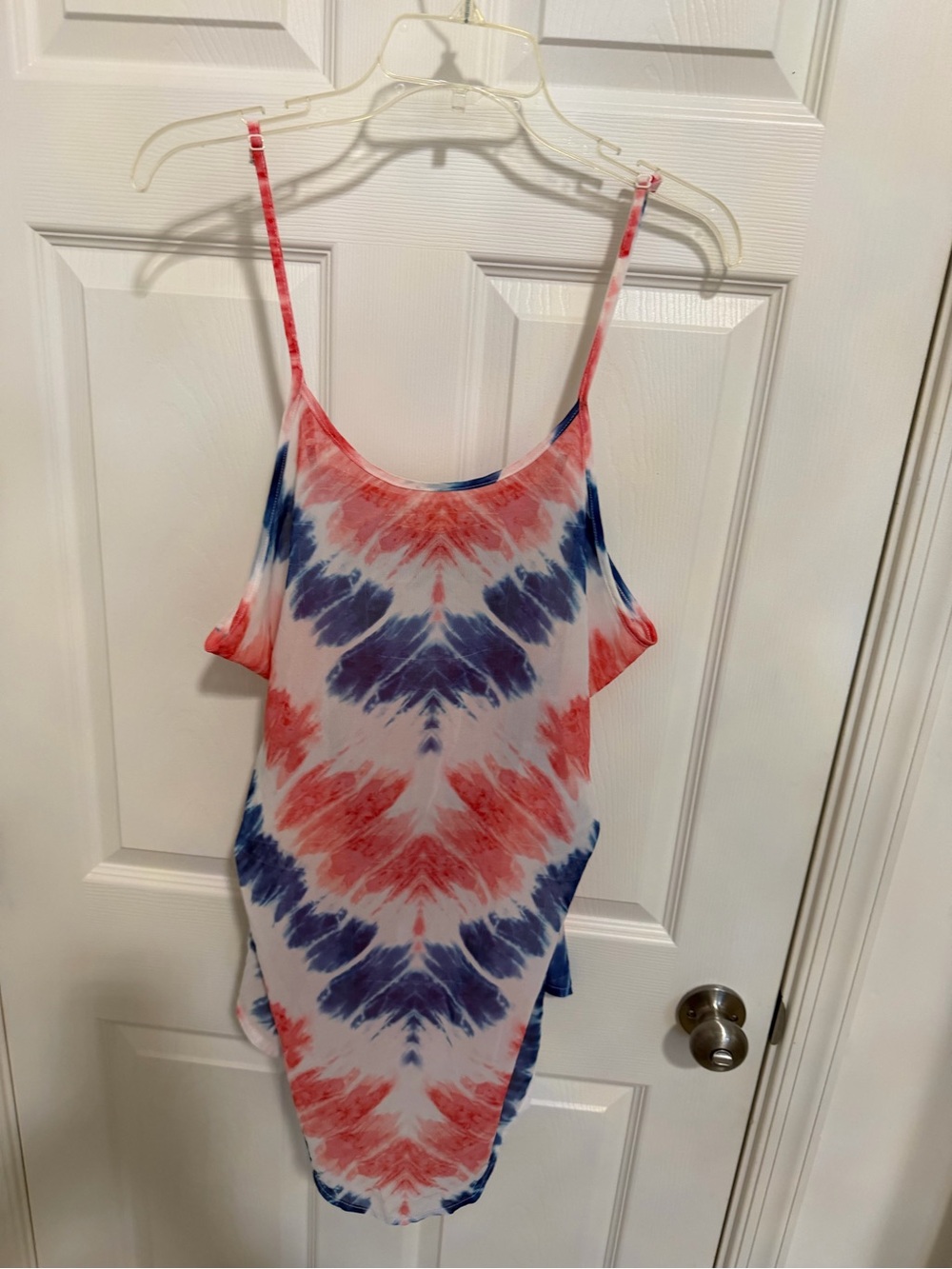 Tie-Dye Spaghetti Strap Tank Dress - Red & Blue
